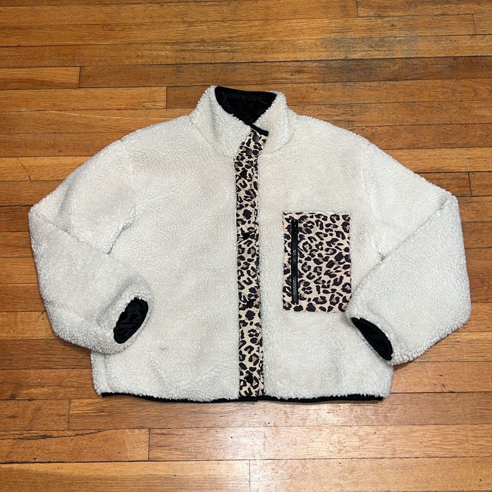 Rails Cream Teddy Jacket with Leopard Trim - Picture 4 of 16